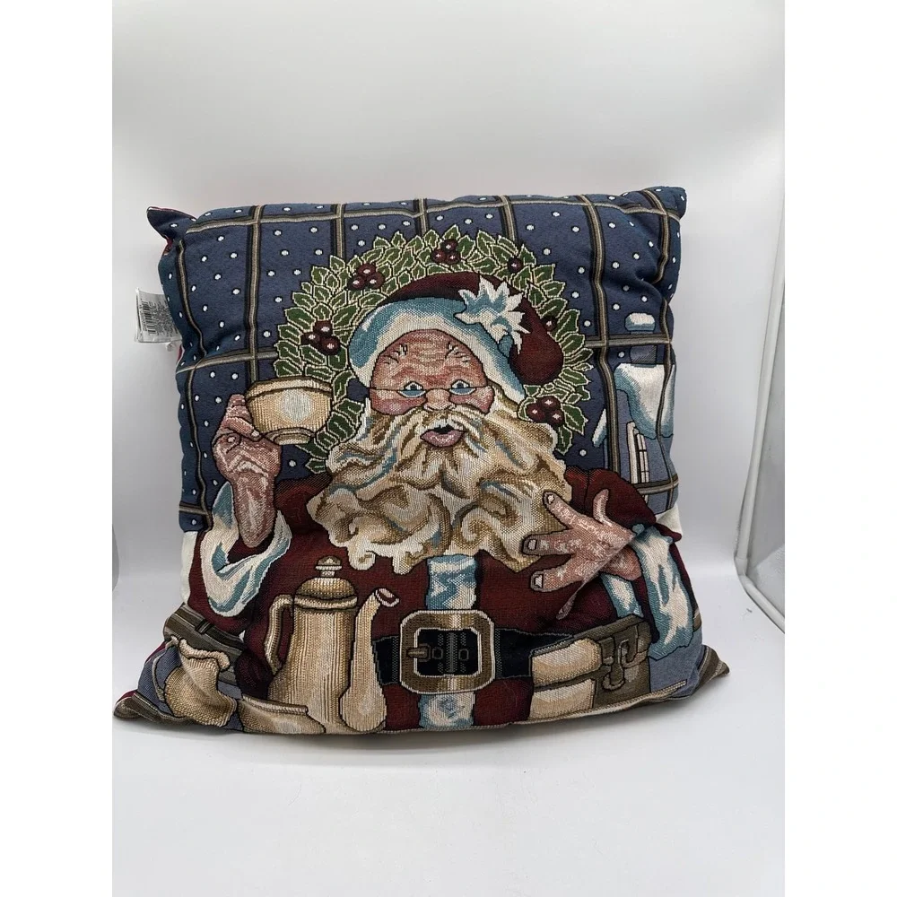 Vintage Santa Claus Tapestry Throw Pillow 24x24‎ Holiday Decor